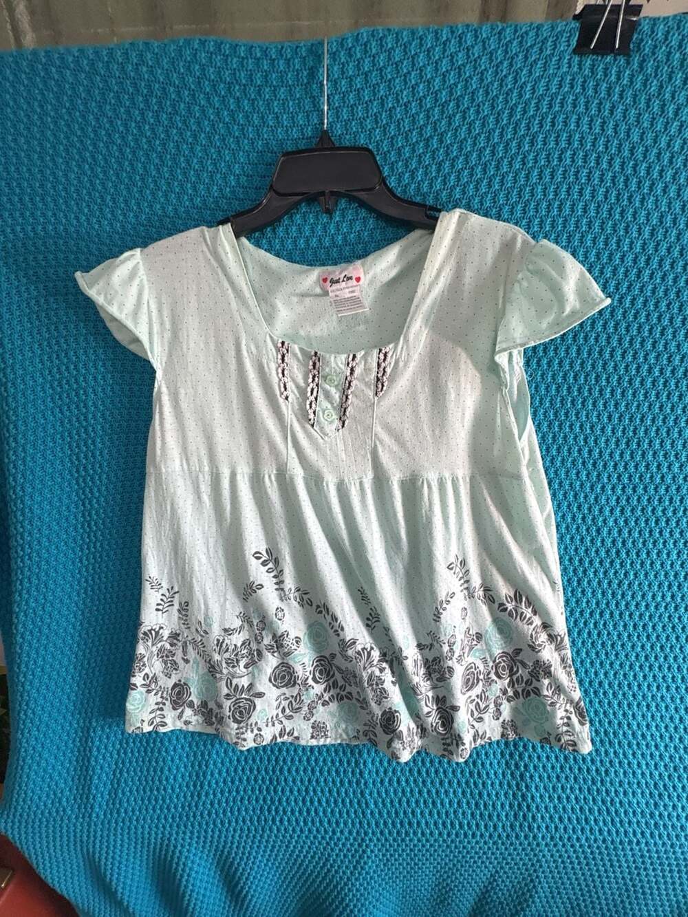 Just Love Women's Polka Dot Floral Print Short Sleeve Empire Waist Top, Size XL